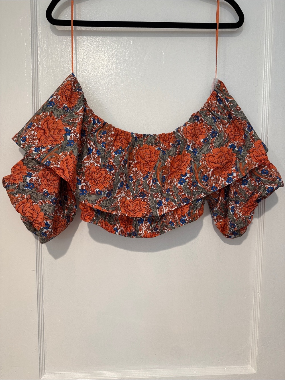 Zara Off-shoulder Floral Ruffle Crop Top